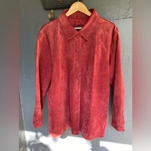 Dialogue genuine suede fully lined knee length jacket in rust color 1X